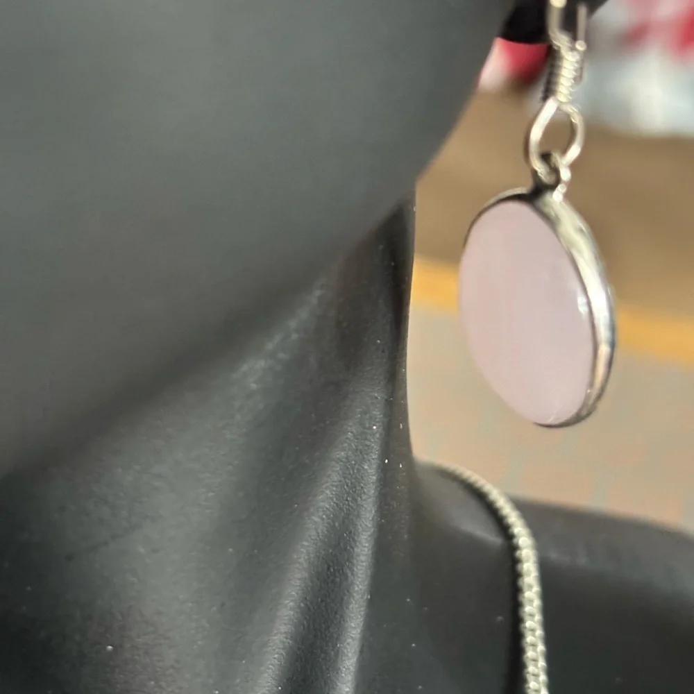 Pink stone necklace and earrings set #PinkJewels Pink stone silver chain